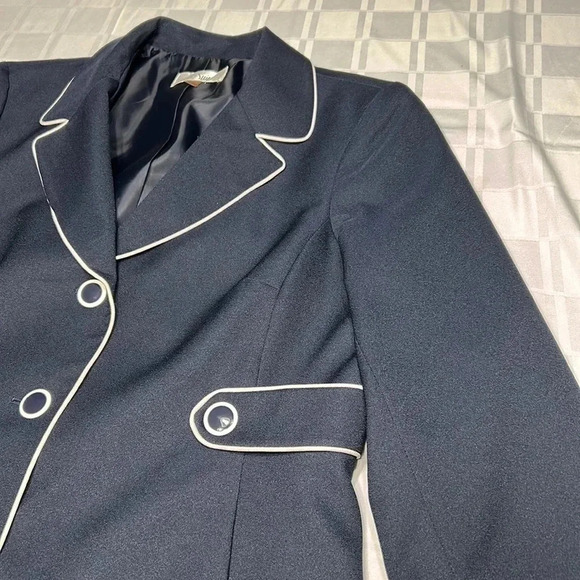 Le Suit blazer size 10,retro vibe,Y2K ,contrast piping,navy,coastal,office siren - Picture 6 of 11